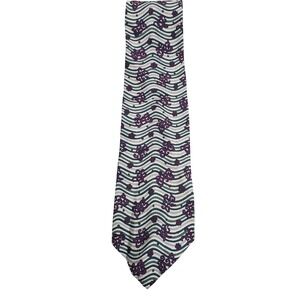 XMI Mens Abstract Wavy Floral Silk Tie One Size Purple Green